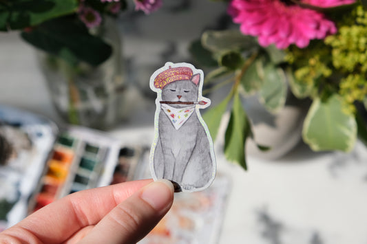 Artist Cat Glitter Sticker