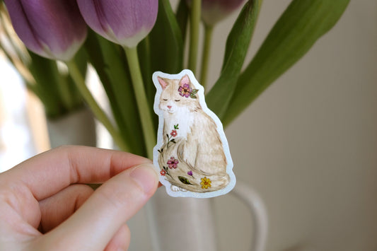 Floral Cat Glitter Sticker