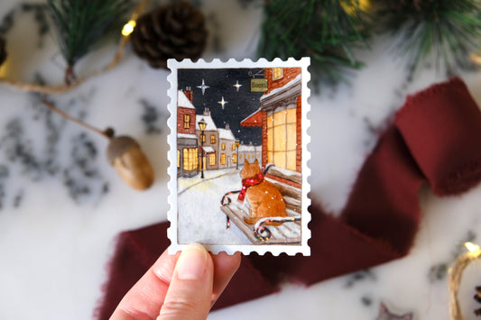 Snowfall Village Stamp Glitter Sticker