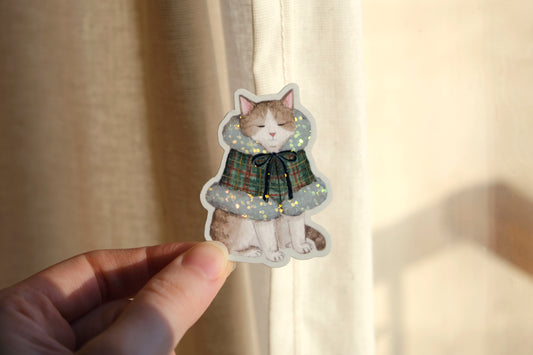 Winter Cape Cat Glitter Sticker