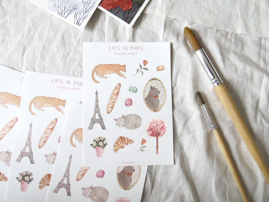 Cats In Paris Sticker Sheet