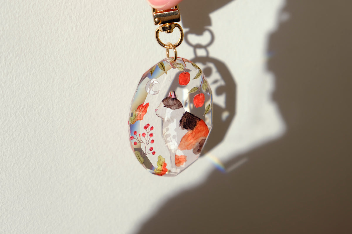 Calico Cat Crystal Keychain