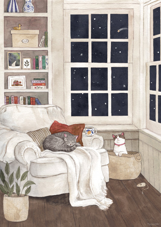 Starlit Library Art Print