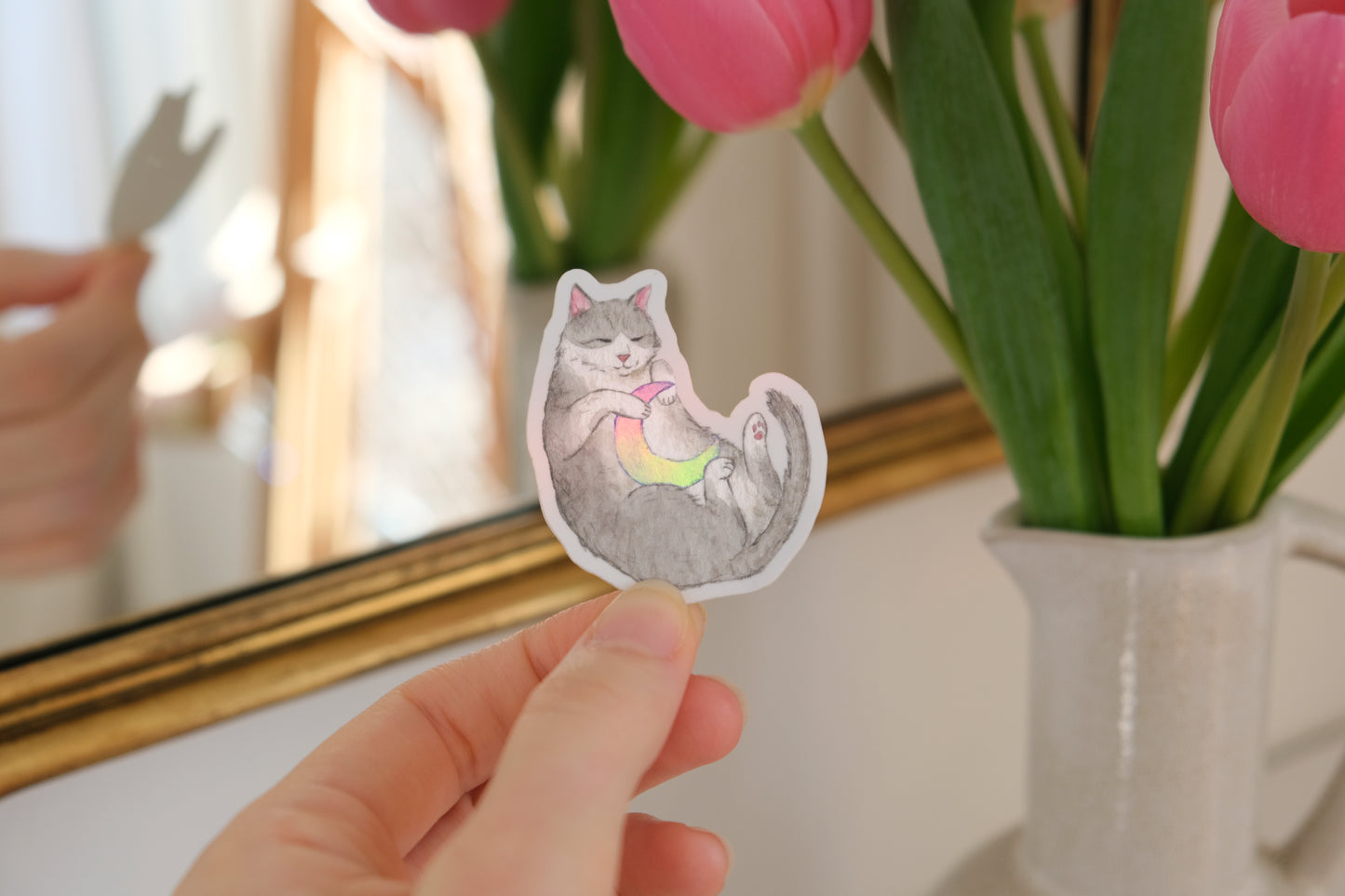 Sticker Holographique Chat Clair de Lune