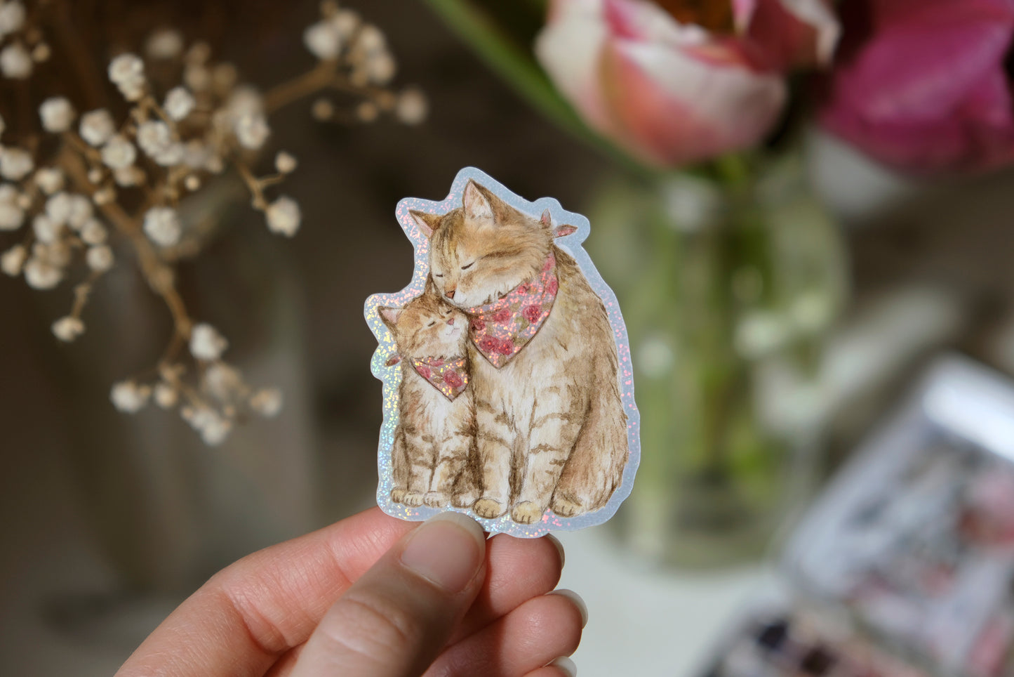Sticker Pailleté De Mère en Chaton