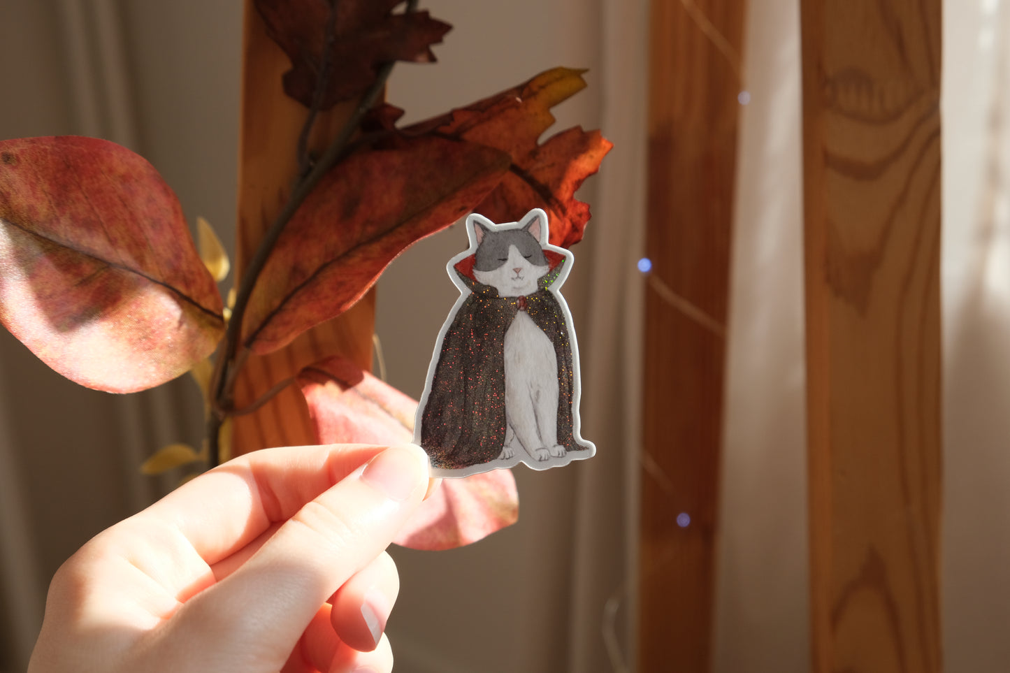 Vampire Cat Glitter Sticker