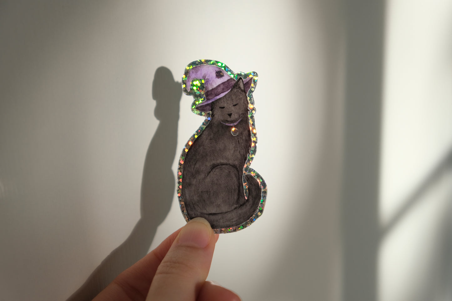 Witch Cat Glitter Sticker