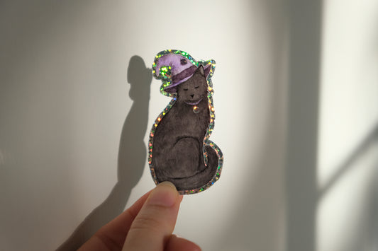 Witch Cat Glitter Sticker