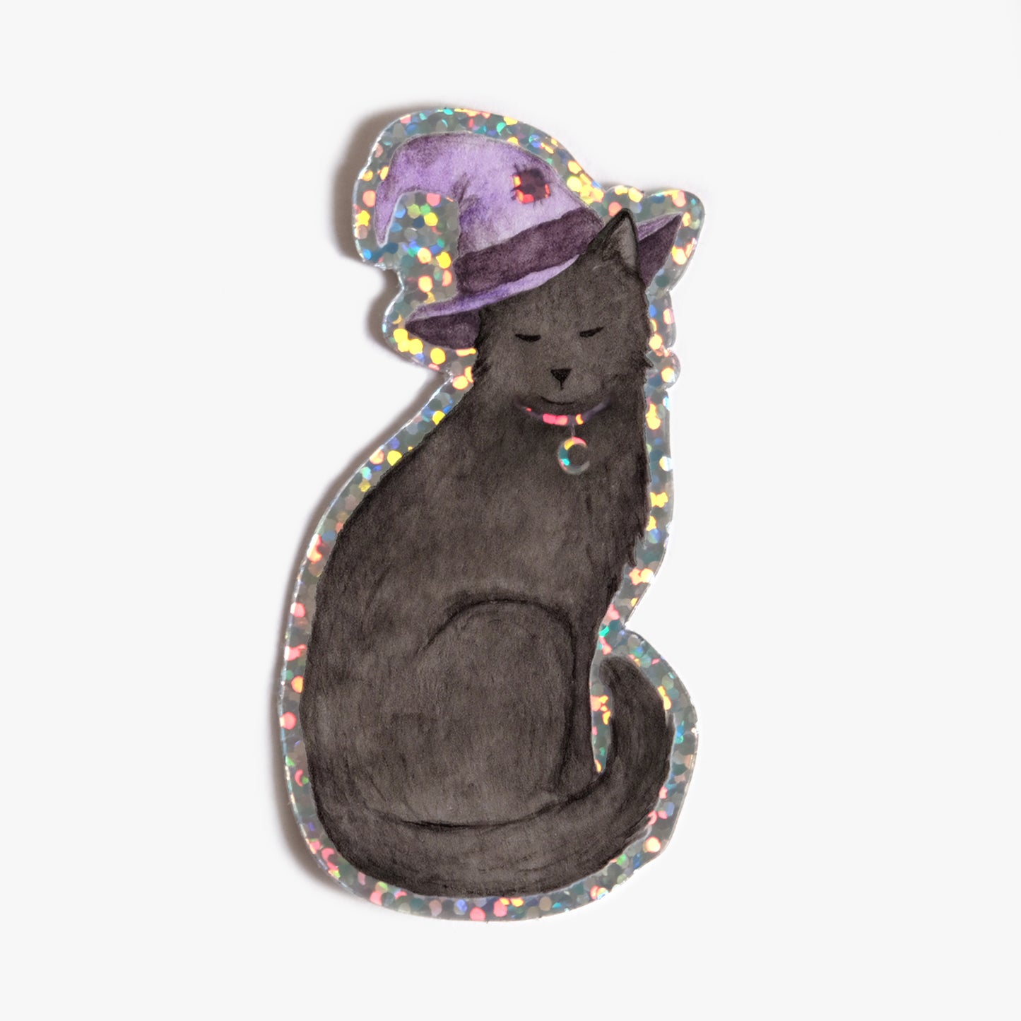 Witch Cat Glitter Sticker