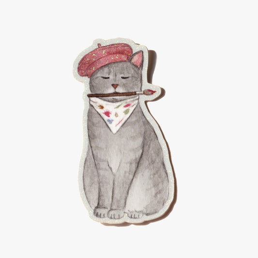 Artist Cat Glitter Sticker