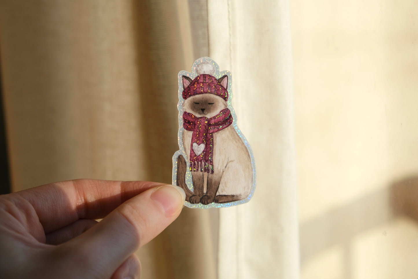 Bundled-Up Cat Glitter Sticker