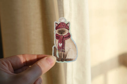 Bundled-Up Cat Glitter Sticker