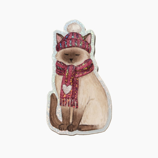 Bundled-Up Cat Glitter Sticker
