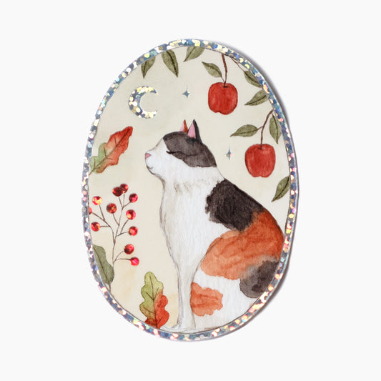 Sticker Pailleté Médaillon Chat Calico