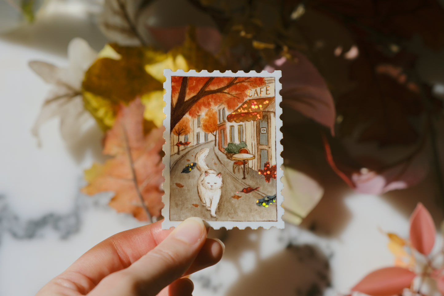 Sticker Pailleté Timbre Automne Parisien