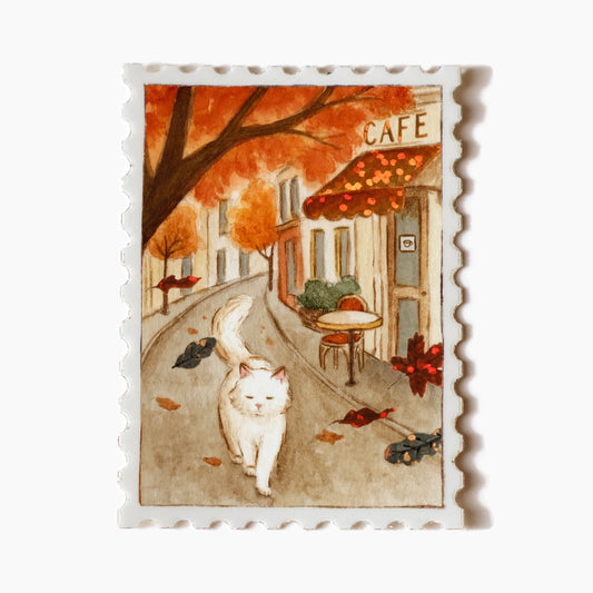 Sticker Pailleté Timbre Automne Parisien