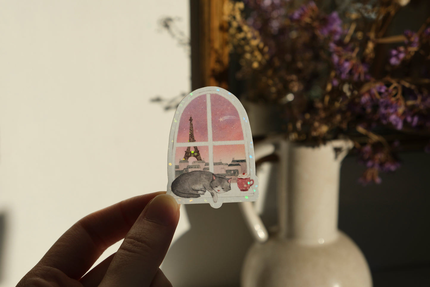 Parisian Cat Glitter Sticker