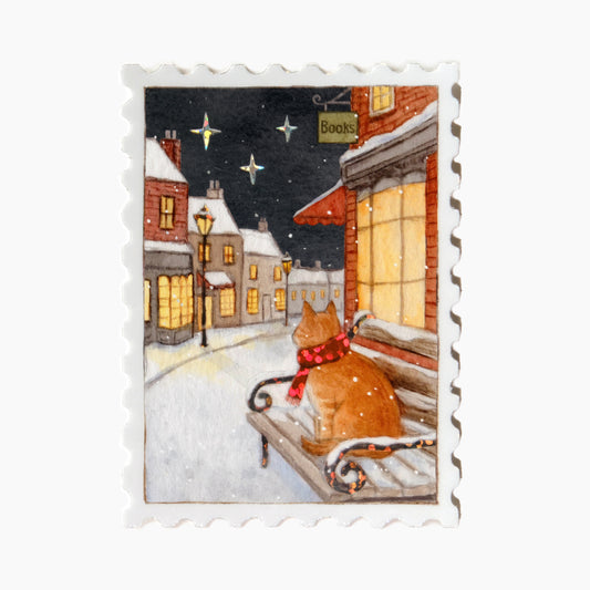 Snowfall Village Stamp Glitter Sticker