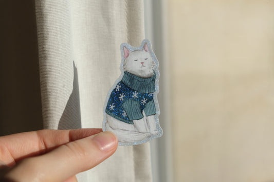 Sticker Pailleté Chat au Chaud