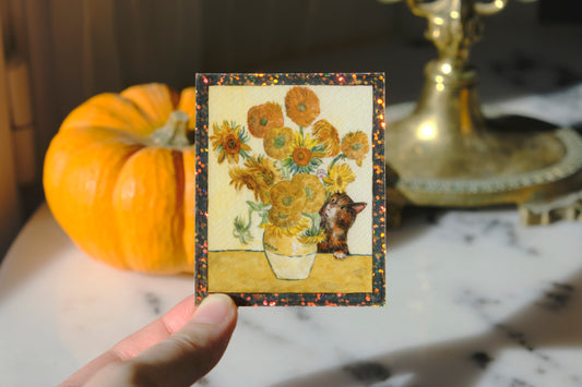 The Sunflowers Cat Glitter Sticker