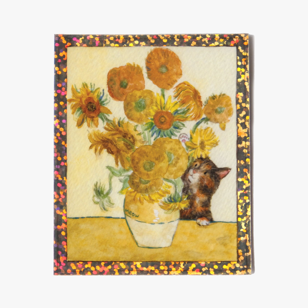 The Sunflowers Cat Glitter Sticker