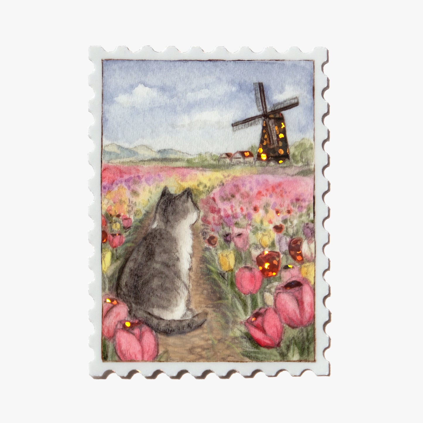 Tulip Fields Stamp Glitter Sticker