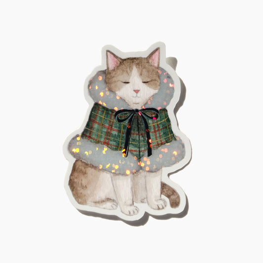 Winter Cape Cat Glitter Sticker