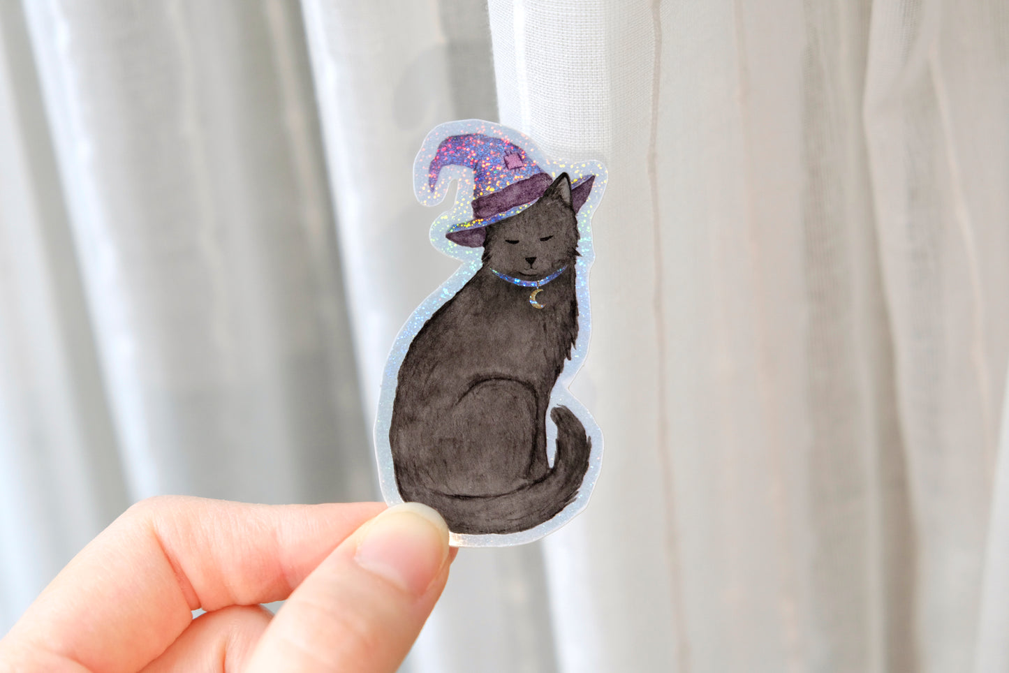 Sticker Pailleté Chat Sorcière