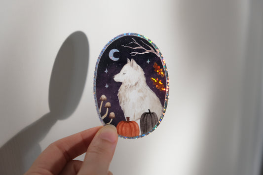 Wolf Medallion Glitter Sticker