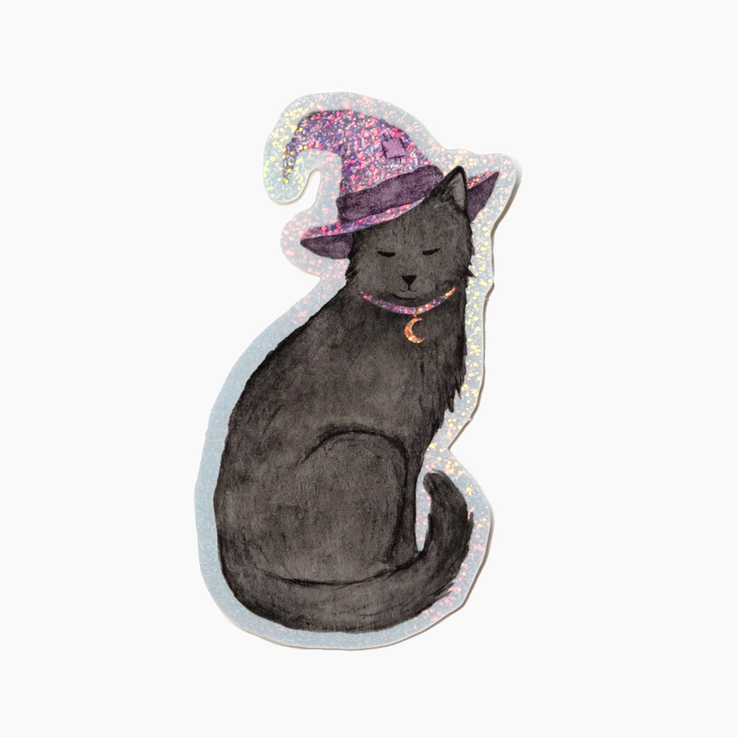 Sticker Pailleté Chat Sorcière