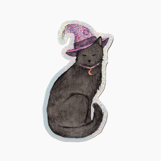 Sticker Pailleté Chat Sorcière