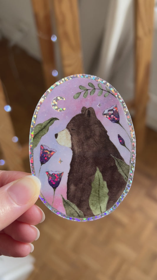 Bear Medallion Glitter Sticker