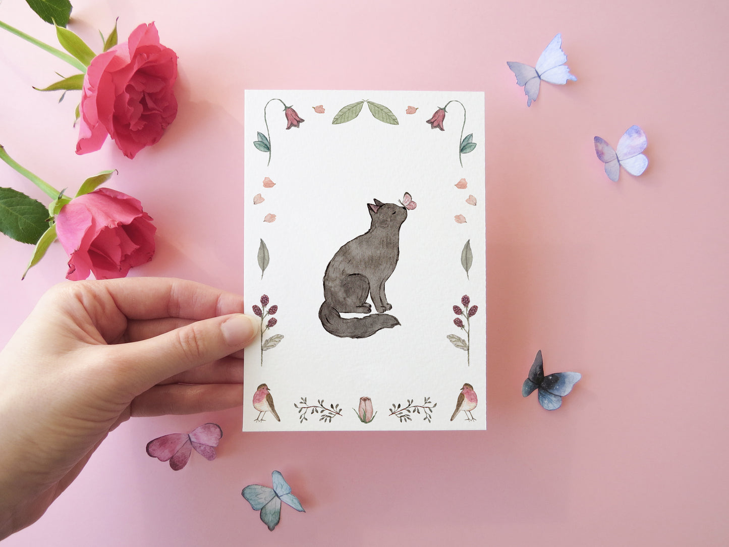 Cat & Butterfly Print